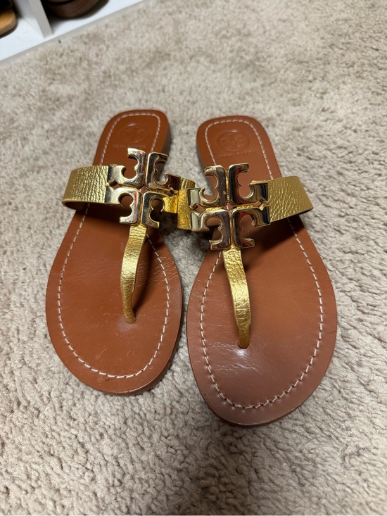 Tory Burch Shoes - Tory Burch Gold Sandals with Tan Footbed